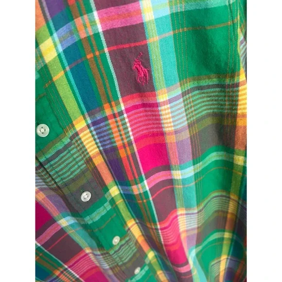 Ralph Lauren Tomboy Preppy Plaid Button Up Lite Flannel 10 Pink Green - Picture 4 of 7